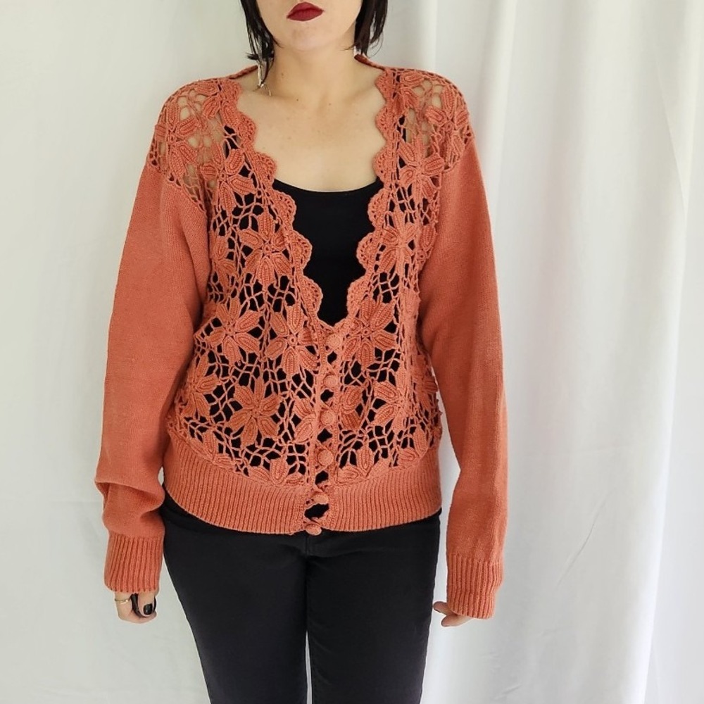90s Coral Crochet Front‎ Cardigan